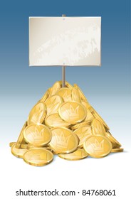 Pile of  golden coins with tablet
