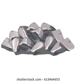 A pile of gray stones isolated on white background. Vector cartoon close-up illustration.