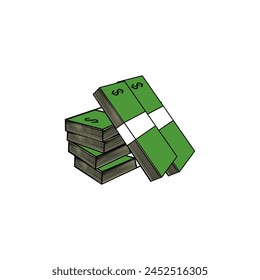 a pile of green banknotes vector illustration