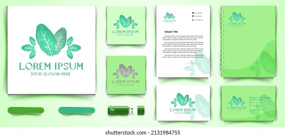 pile of green leaf watercolor logo and business branding template Designs Inspiration Isolated on White Background