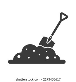 A pile of ground with a shovel glyph icon isolated on white background.Vector illustration.