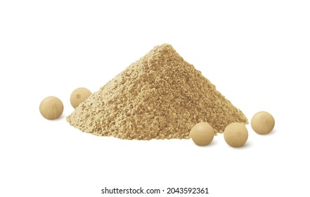 Pile of ground white pepper with several peppercorns. Realistic vector illustration.