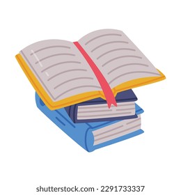 Pile of hardback books with colorful covers. School education, bookstore, library, university cartoon vector illustration