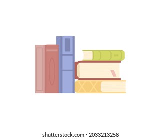 Pile of hardcover books at library or bookstore. Stack of art literature, encyclopedias or textbooks. Flat cartoon vector isolated illustration for concept of knowledge or education