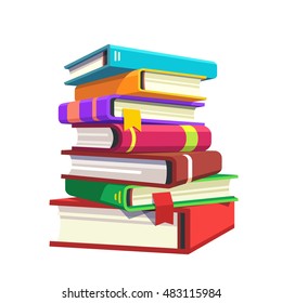 Pile of hardcover books. Stack of literature in colorful covers. Flat style modern vector illustration isolated on white background.