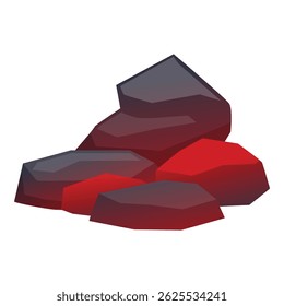 Pile of hot coals glowing red, representing warmth, energy, and the remnants of a fire