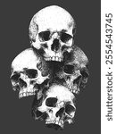 Pile of Human Skull Bones in Black and White