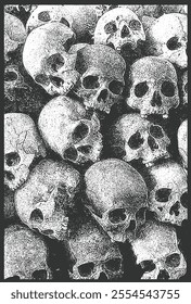 Pile of Human Skull Bones in Black and White