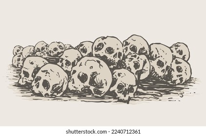 Pile Human Skulls Drawing