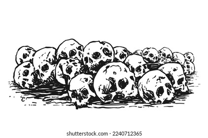 Pile Human Skulls Drawing Illustration