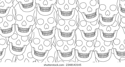 pile human skulls seamless pattern