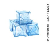 Pile of ice cubes vector illustration. Cartoon isolated blue blocks of clean iced frozen water freezing food and drink, frost solid crystal pieces of square shape lying in stack to cool liquid