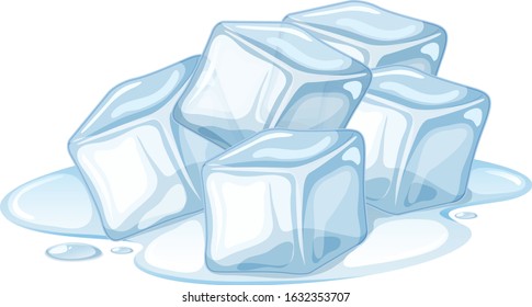 Pile of ice melting on white background illustration