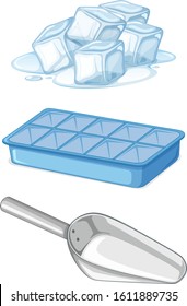 Pile of ice with tray and spoon illustration