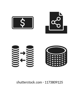 pile icon. 4 pile vector icons set. dollar bill, coin and file icons for web and design about pile theme