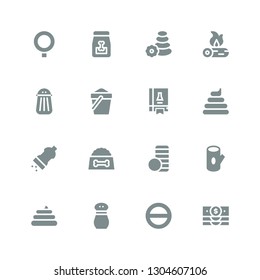 pile icon set. Collection of 16 filled pile icons included Banknote, Salt, Poo, Log, Coin stack, Dog food, Science book, Sand, Firewood, Stone, Qstack