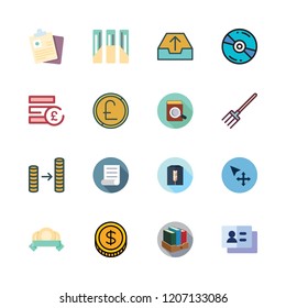 pile icon set. vector set about coin stack, wheat flour, outbox and coins icons set.