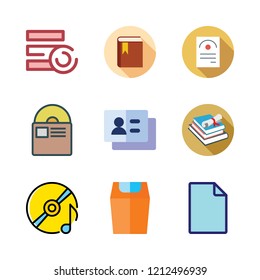 pile icon set. vector set about file, compact disc, book and business card icons set.