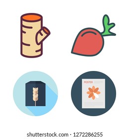 pile icon set. vector set about wheat flour, radish, log and file icons set.