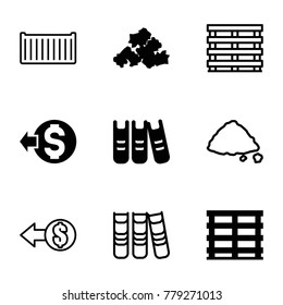 Pile icons. set of 9 editable filled and outline pile icons such as mud, cargo box, binder, coin