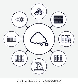 pile icons set. Set of 9 pile outline icons such as mud, ground heap, cargo box, binder