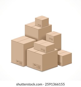 Pile of isometric cardboard boxes. Isolated on a white background. Vector illustration
