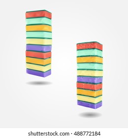 Pile of kitchen colorful sponges composition low and high resolution triangle mesh realistic vector eps10