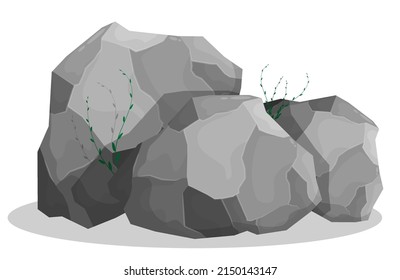 Pile of large gray stones. Natural deposits of natural granite, mining. Cartoon vecto isolated on white background