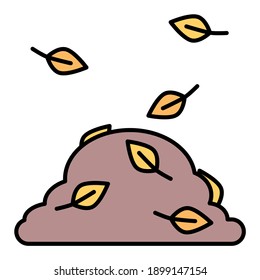 pile leaves in autumn using soft color and filled line style