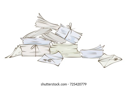 Pile of letters / Vector illustration with stacks of envelopes