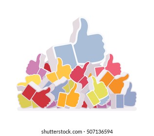 Pile of likes, diffrent colors. Cartoon vector flat-style illustration