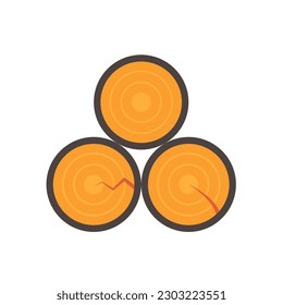 Pile of log wood or timber vector icon in cross section view. Tree after cut, crosscut by saw, lumberjack. Material from nature. Stock for sawn to lumber, woodworking, sawmill industry, construction.