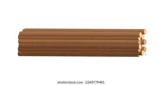 Pile of logs. Chopped trees, firewood, Fue. Wooden building material. Flat vector illustration.