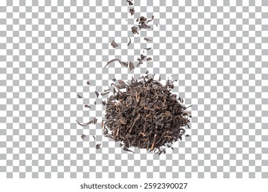 Pile of Loose Black Tea Leaves isolated on transparent background