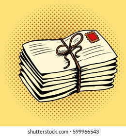 Pile Of Mail Letters Pop Art Style. Hand Drawn Comic Book Imitation Vector Illustration