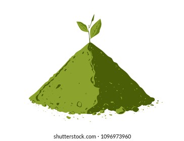 Pile de poudre de thé matcha avec feuilles de thé