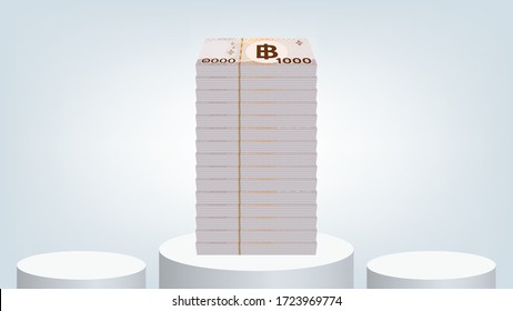 pile money 1,000 baht banknote thai, currency stack of one thousand THB type, bank note money baht for business and finance concept, paper money thai on grey for banner, copy space text, vector