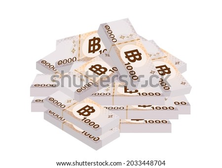 pile money 1000 baht banknote thai, currency stack of one thousand THB type, bank note money thailand baht for business and finance icon, paper money thai isolated on white, vector
