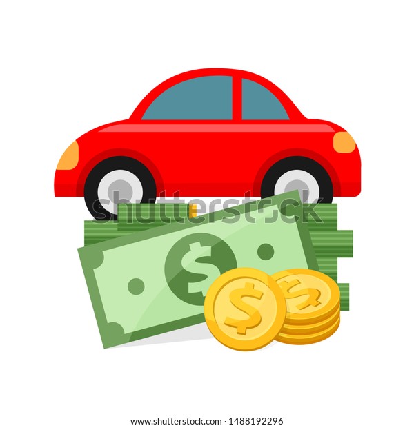 pile money and car red isolated on white\
background, clip art money and car for insurance business concept,\
illustration money and car icon cartoon, infographics money for buy\
and car sell financial