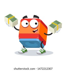 with a pile of money cartoon chalk for snooker billiards character mascot on white background