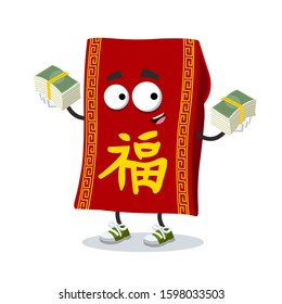 with a pile of money cartoon Chinese New Year Red Envelope character mascot on white background