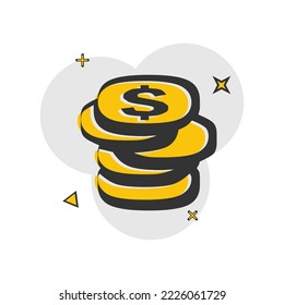 Pile of money coins comic style icon vector illustration
