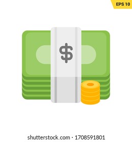 pile of money, dollar and coins stack icon vector isolated on white background