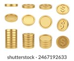 Pile of money, isolated falling dollar golden coins. Vector finance and economy, deposit on bank account or earnings. Wealth and growth of capital, winning in casino or getting jackpot win