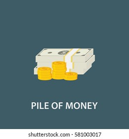 Pile Of Money. Stack of Cash and Dollar Coin