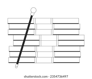 Pile of money and walking cane flat monochrome isolated vector object. Editable black and white line art drawing. Simple outline spot illustration for web graphic design