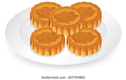Pile of mooncakes on white plate illustration