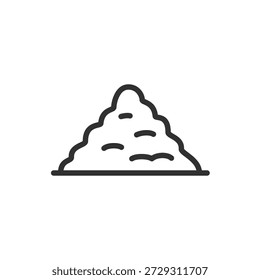 Pile mound, linear icon. Heap of soil, sand, or loose material. Line with editable stroke.