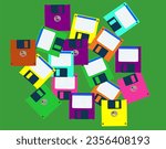 A pile of multi Colored Floppy discs from the year 1990 , vector drawing