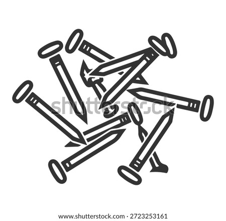 A pile of nails and screws on a black background